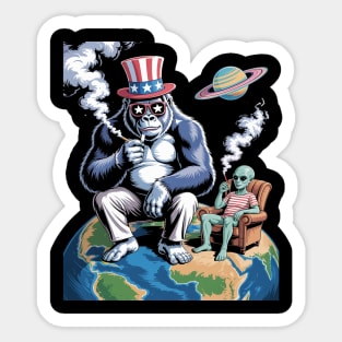 Patriotic Bigfoot Sasquatch Alien Space UFO 4th Of July Sticker